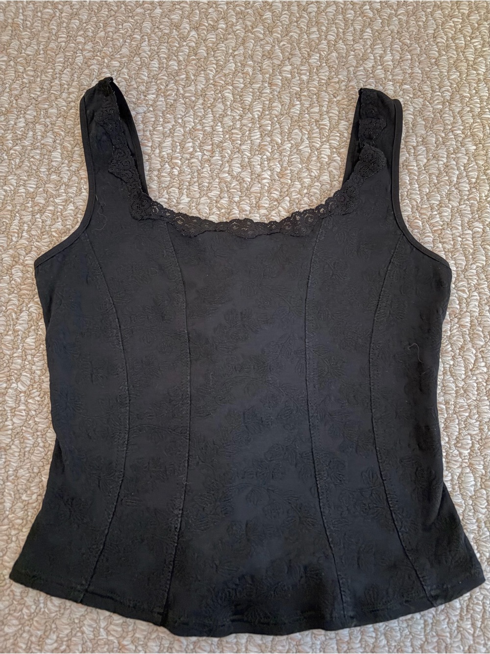 Black Lace-Trim Tank Top